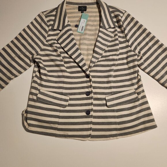 Market & Spruce Torin French Terry Blazer Blue Gray / Ivory‎ Striped XL NEW - Picture 2 of 16